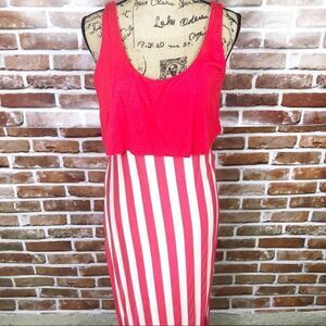 Better B Red Tan Strip Maxi Long Fitted Tank Dress